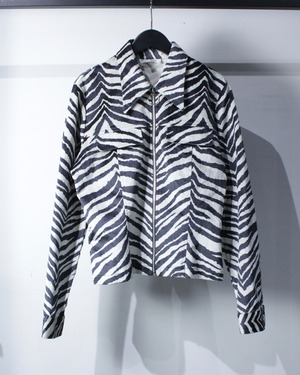 【Caka BLACK】Zebra Pattern Vintage Zip Up Tracker Jacket