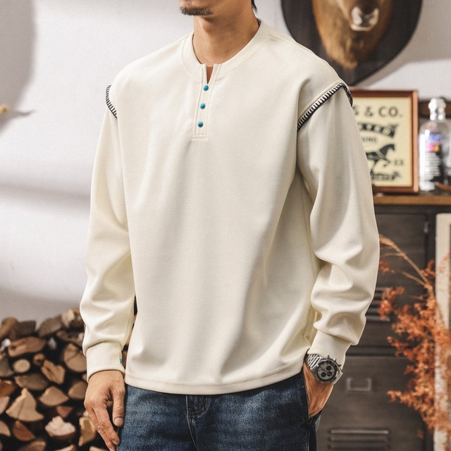 Henley neck retro heavy sweat ( 4color )