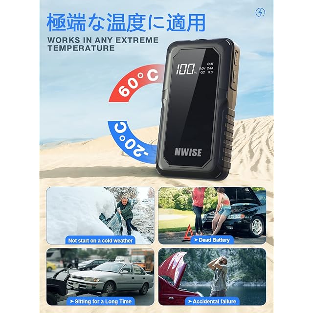 NWISE ジャンプスターター 2000Aピーク電流 大容量 12V 車用エンジン
