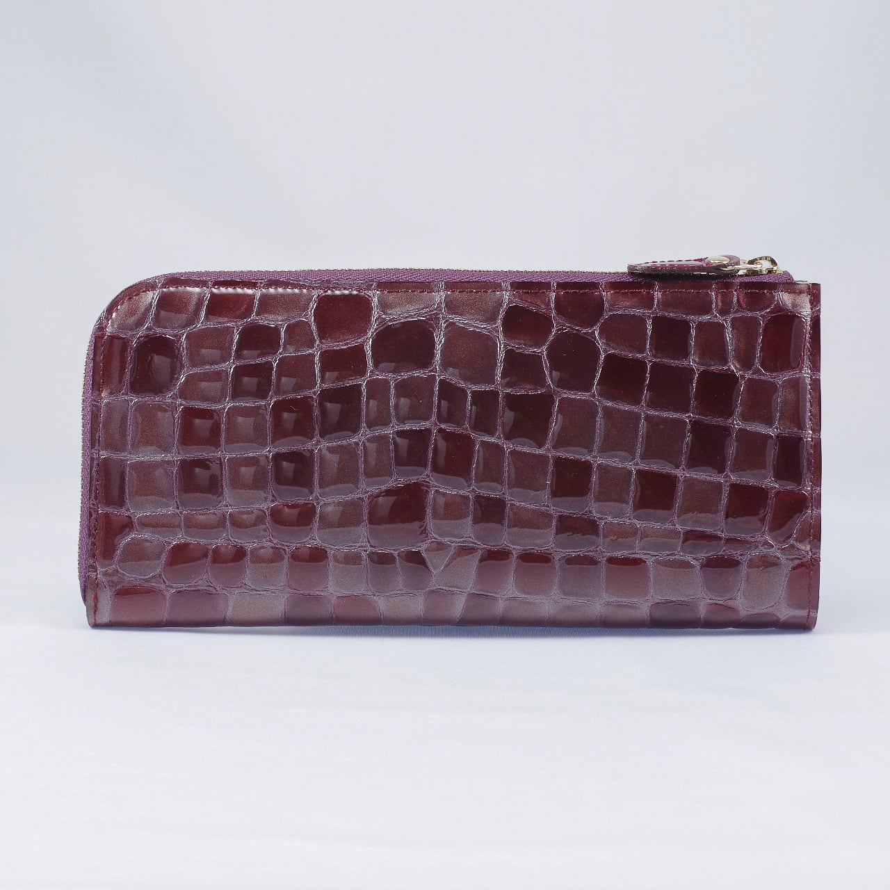 エナメルクロコ　L字ファスナー長財布　ワイン