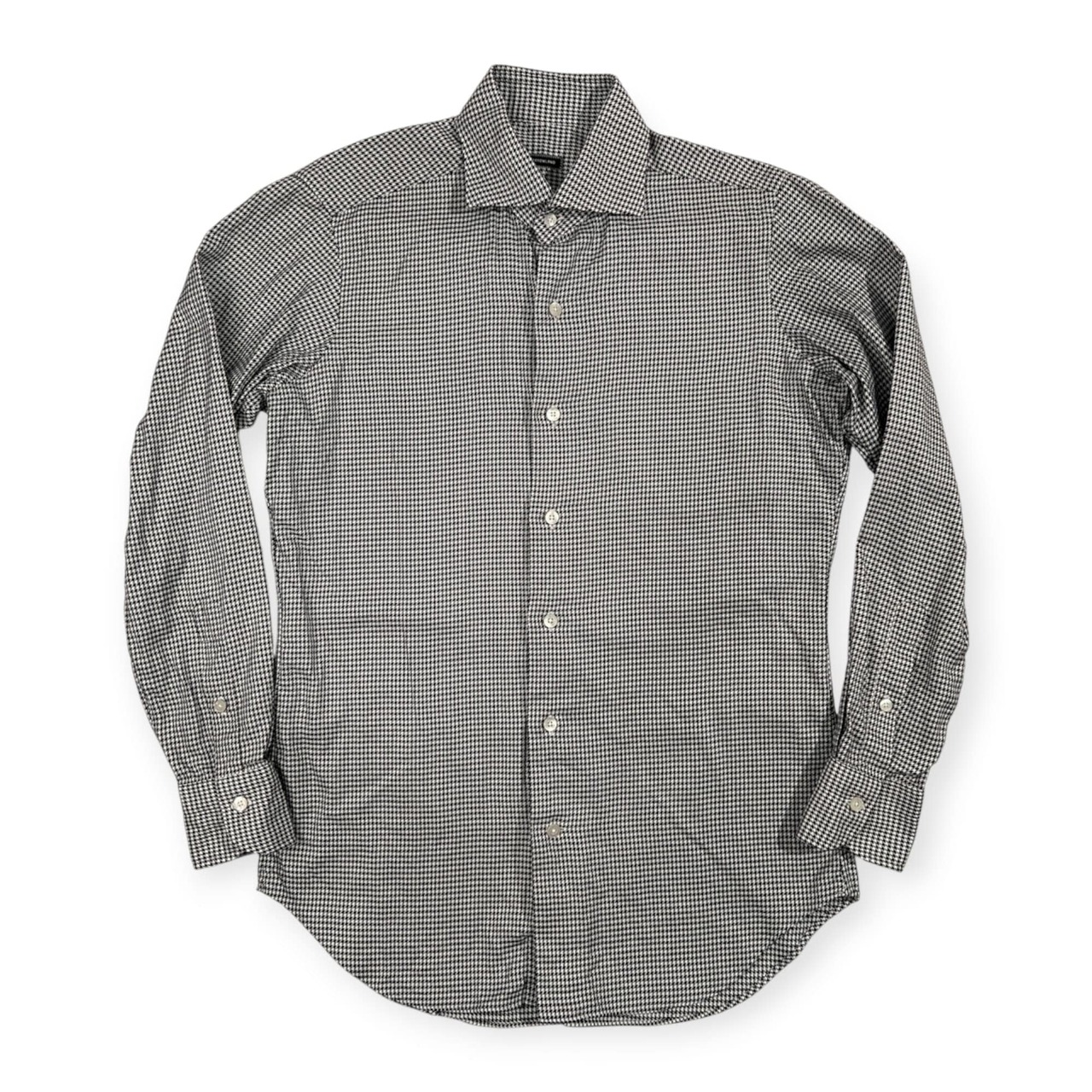 TOMORROWLAND トゥモローランド 千鳥格子 ワイドカラー 長袖 ドレスシャツ サイズ 39 / 15 1/3 /ブラック×ホワイト/日本製