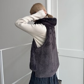 サイドボタンハイネックファーvest/ブルーグレー