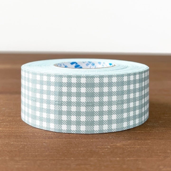 スタンプマルシェ ギンガムチェック ダスティブルー 弱粘着 ラベラーシール SM01