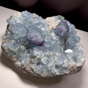 7.色合い綺麗✩セレスタイトに住み着いているフローライトハリネズミさん