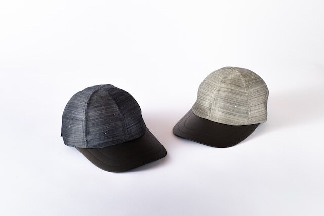 アバカ織とレザーのキャップ