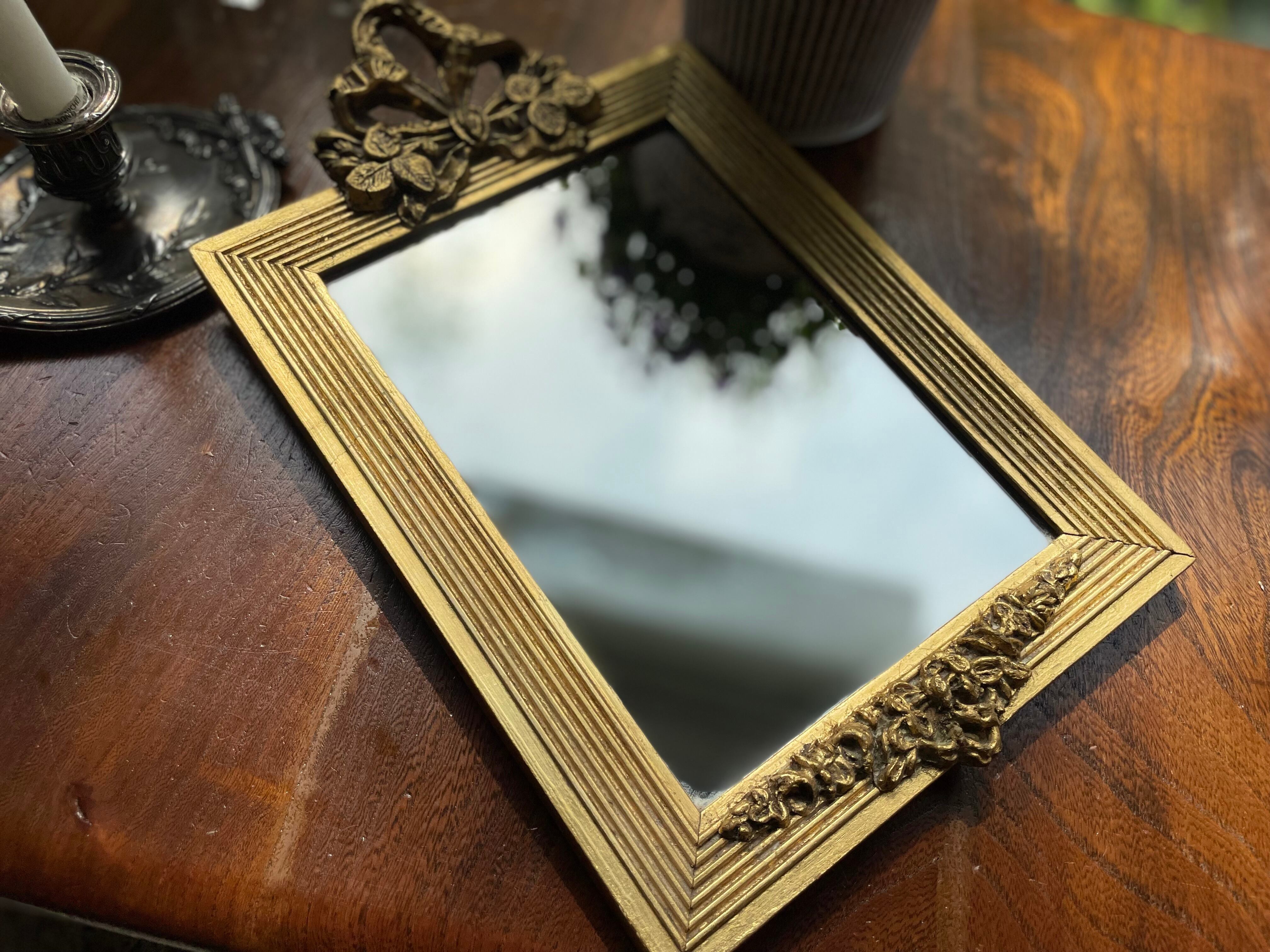 フランスアンティーク　リボン&ローズガーランドの壁掛けミラー フランスアンティークリボン&ローズガーランドの壁掛けミラー