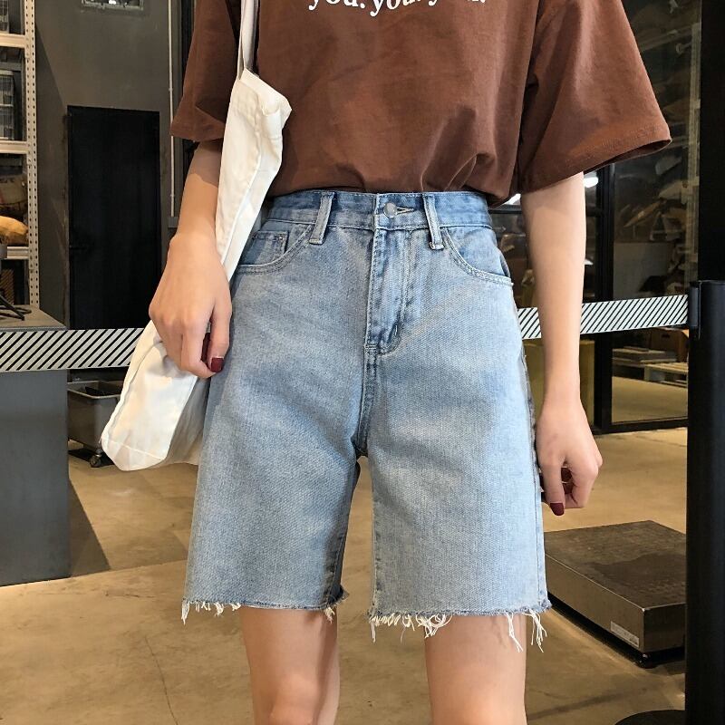 デニムショーツレディース2020新作レディースルーズハイウエスト5点パンツストレートレディースジーンズレディースサマーシン 1号婦人86877231228
