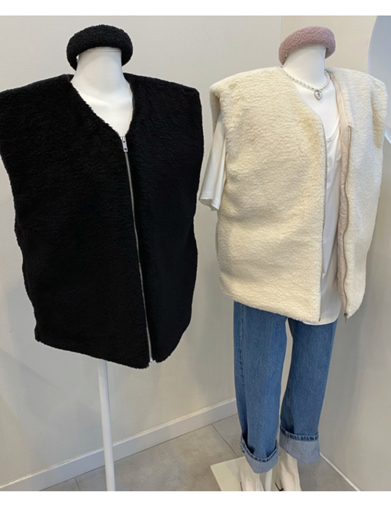 【新作5%OFF・3日間】Over-fit Chunky Boa Vest_2colors