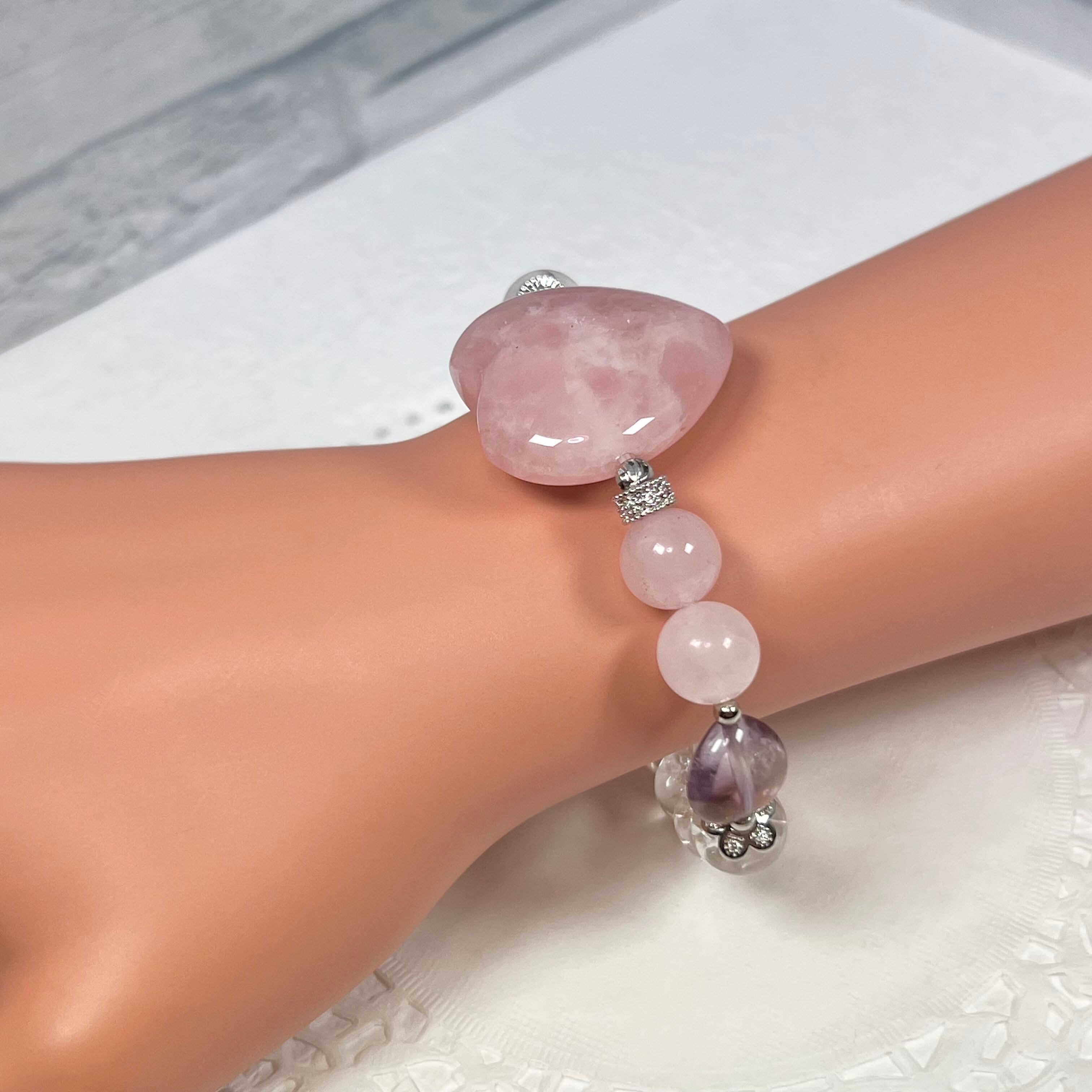 ローズクォーツ ハート ブレスレット❤︎】❤︎送料無料❤︎天然石