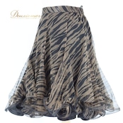 社交ダンス 衣装 スタンダード スカート レッスンウェア レディース DANCE FASHION WORLD ブラック系 ブラウン系 黒 茶 レース 練習着 フレアスカート ダンス衣装 スタンダード用 広がる ふんわり 切替なし シック ゼブラ柄 動物柄 ブラック ブラウン スタイリッシュ 大人 上品 フェミニン 女性用 ポリエステル ファスナー付き 伸縮 あり ウエスト調整 なし ダンス フォーマル 競技用 9号 社交ダンスレッスン ステージ用 練習 女優感 エレガント ダンスファッションワールド