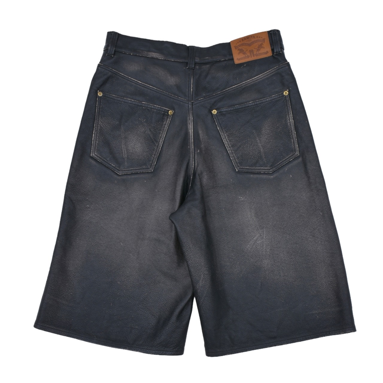 【KAMIYA】Distressed Leather Bermuda Shorts - 2