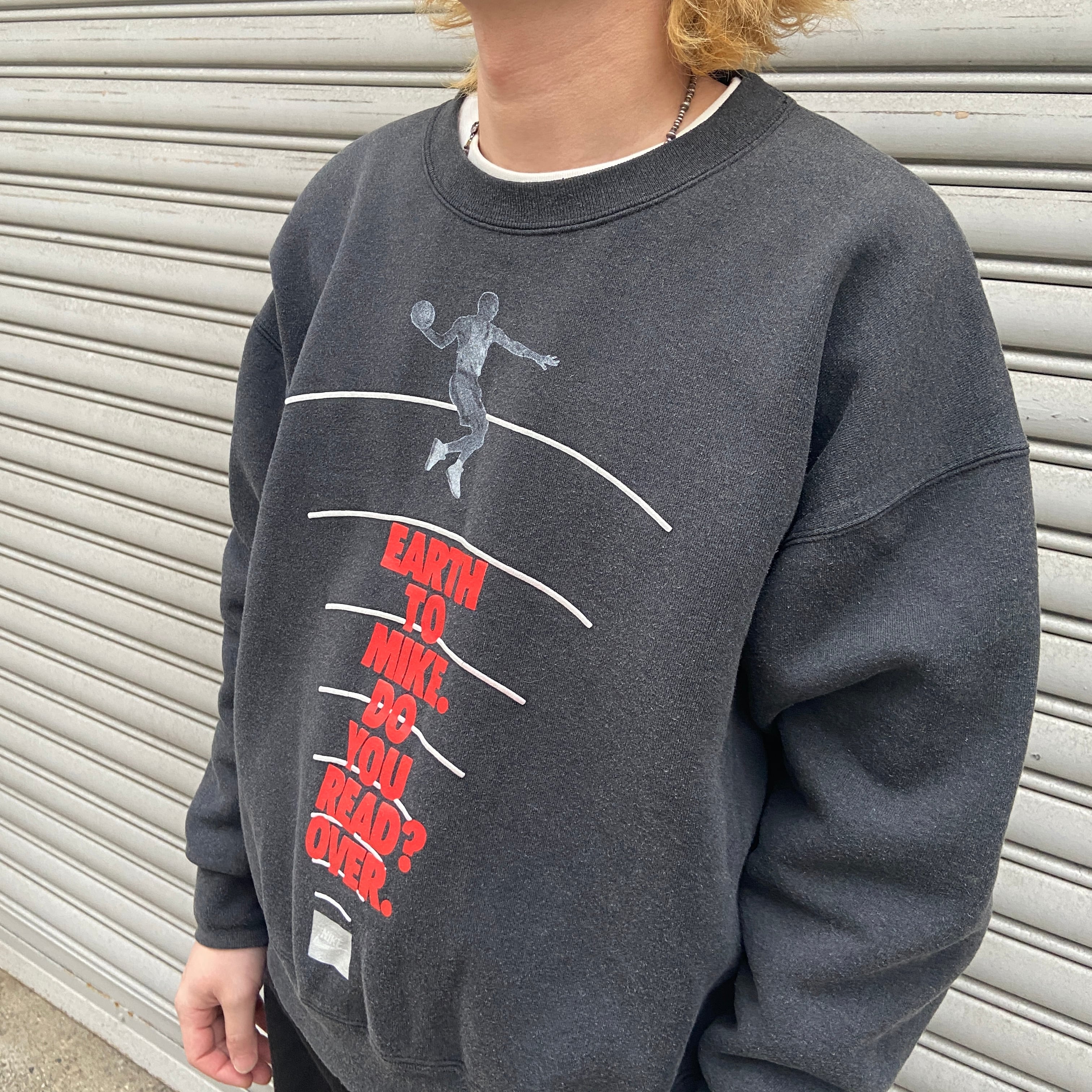 送料無料』90s JORDAN NIKE プリントスウェット USA製 銀タグ 黒 XL 