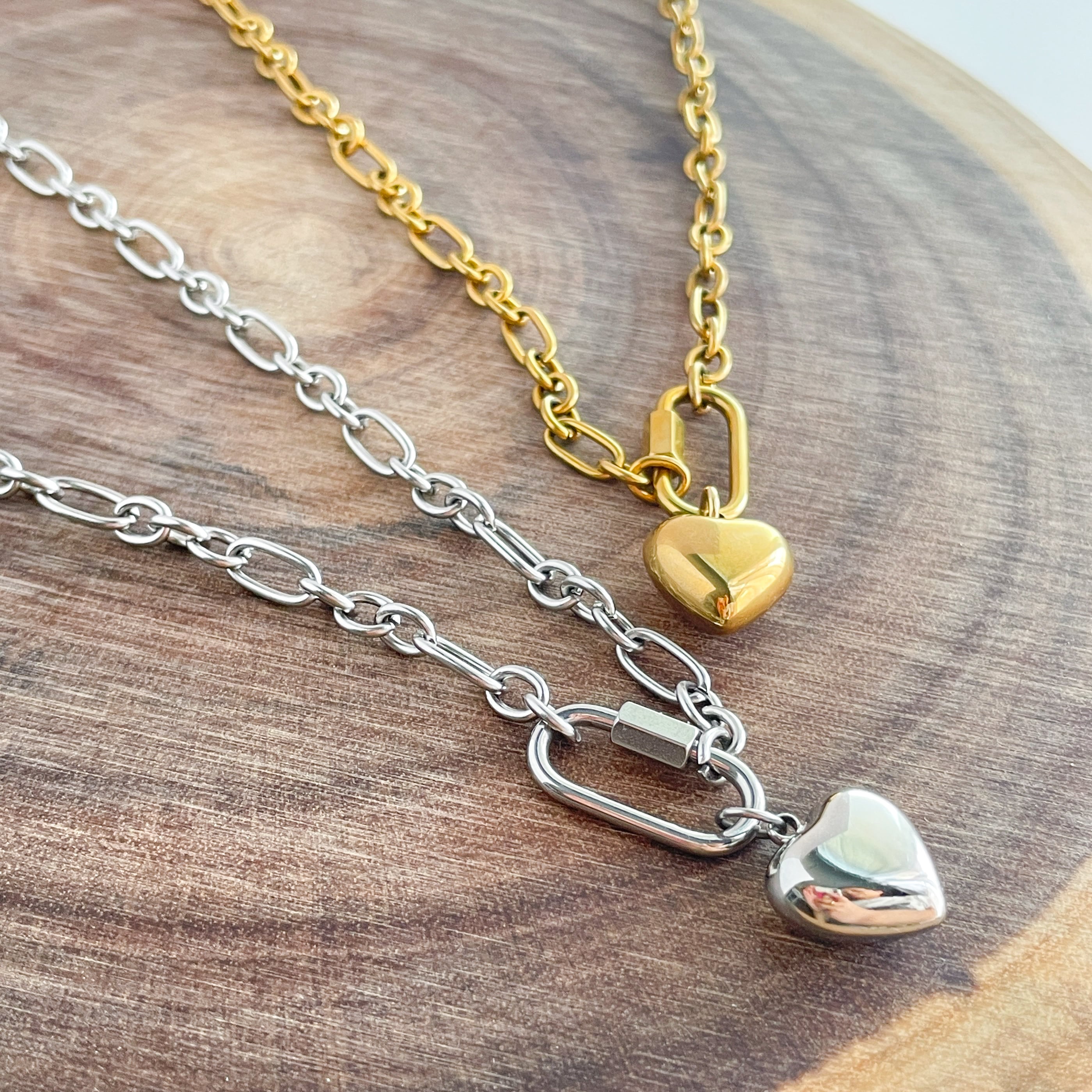 ハートチャーム&チャンキーチェーンネックレス ゴールド リニューアル