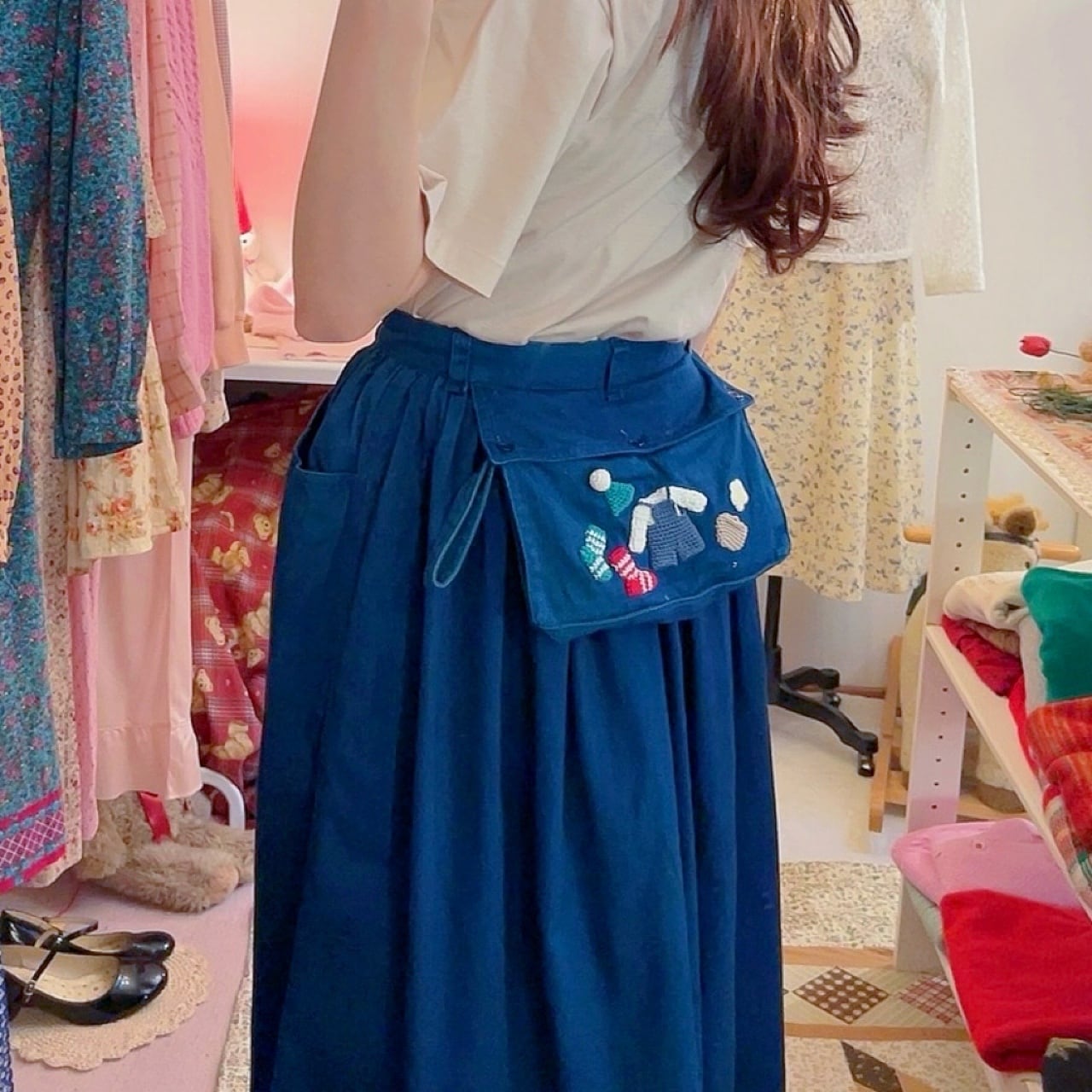 remake ✂︎ flower picking back pocket skirt