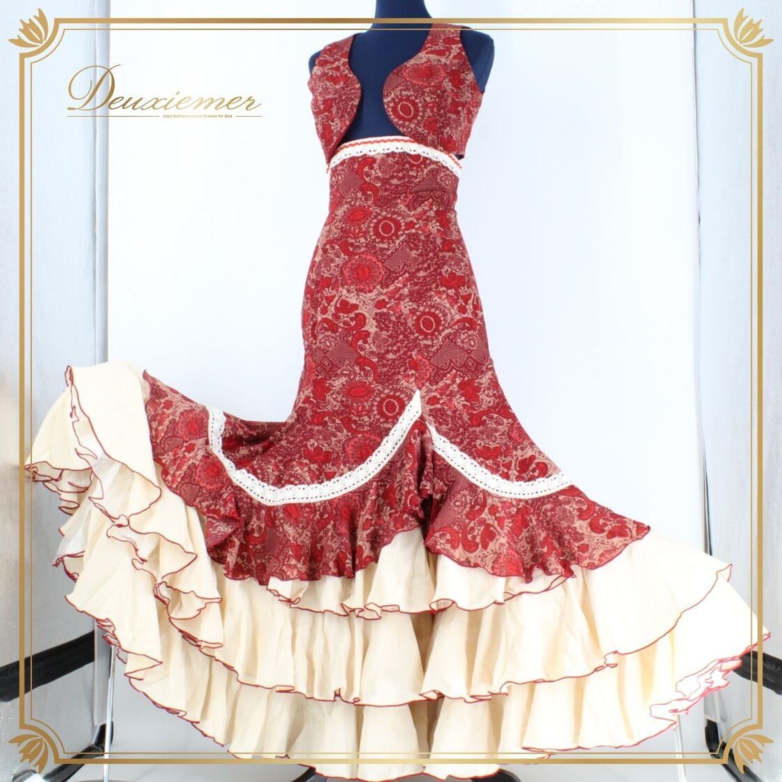 美品 フラメンコ衣装】レッド SONIA JOHNES ソニアジョーンズ 上下 