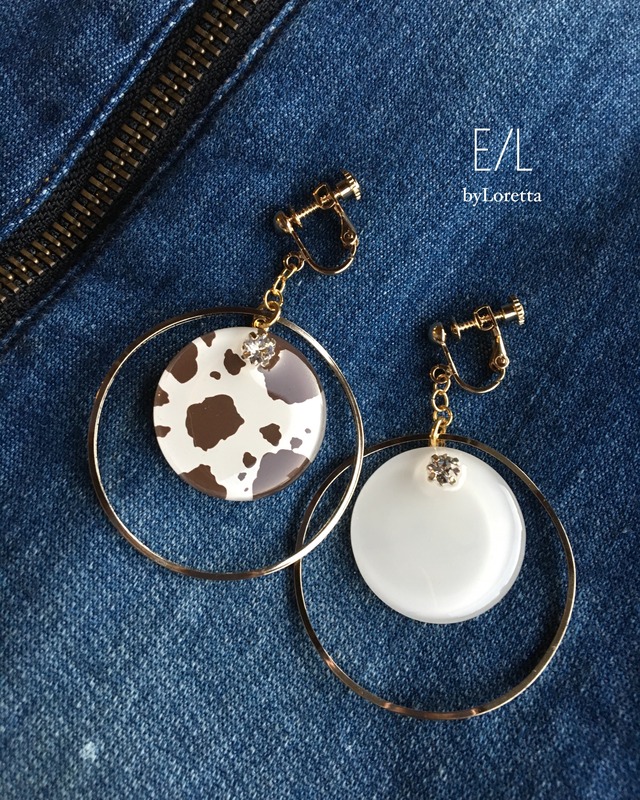 Dalmatian asymmetry big hoop pierce/earring(004603)