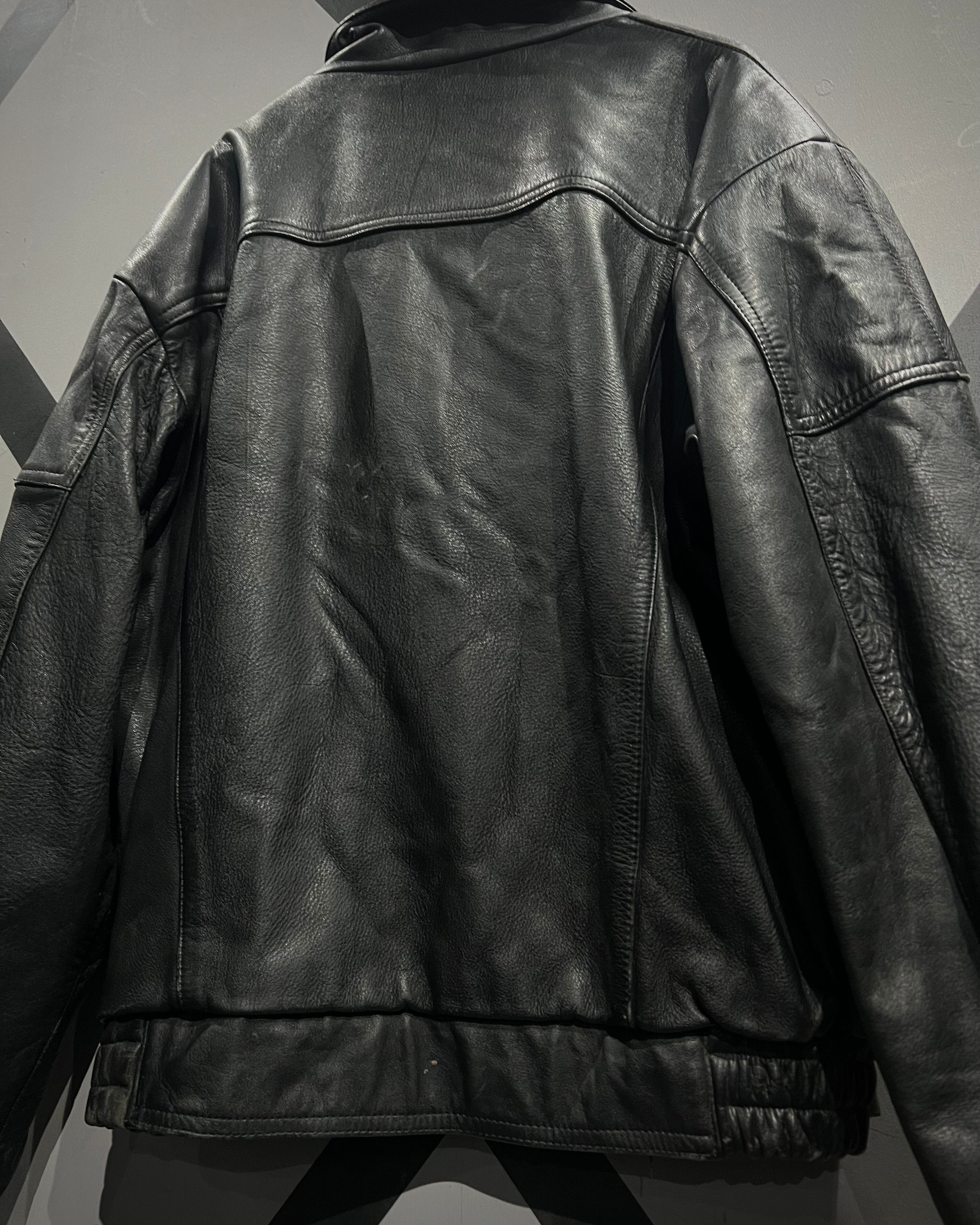 X VINTAGE】Asymmetric Zip Design Vintage Leather Jacket | Caka