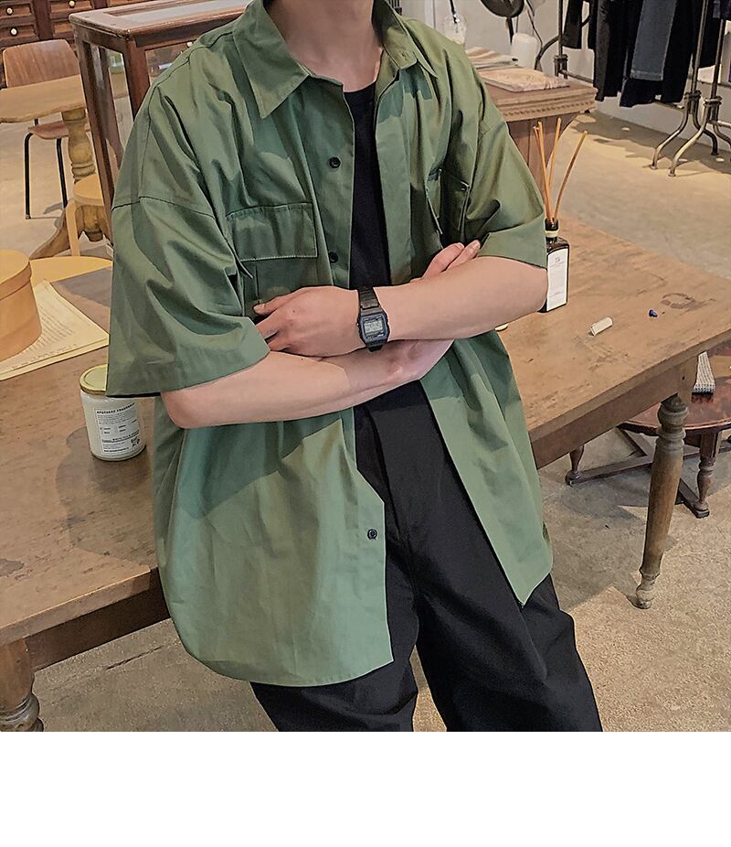 全3色 シャツ トップス 無地 カジュアル 羽織 半袖 重ね着