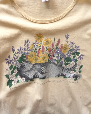【古着】お花畑昼寝ねこT