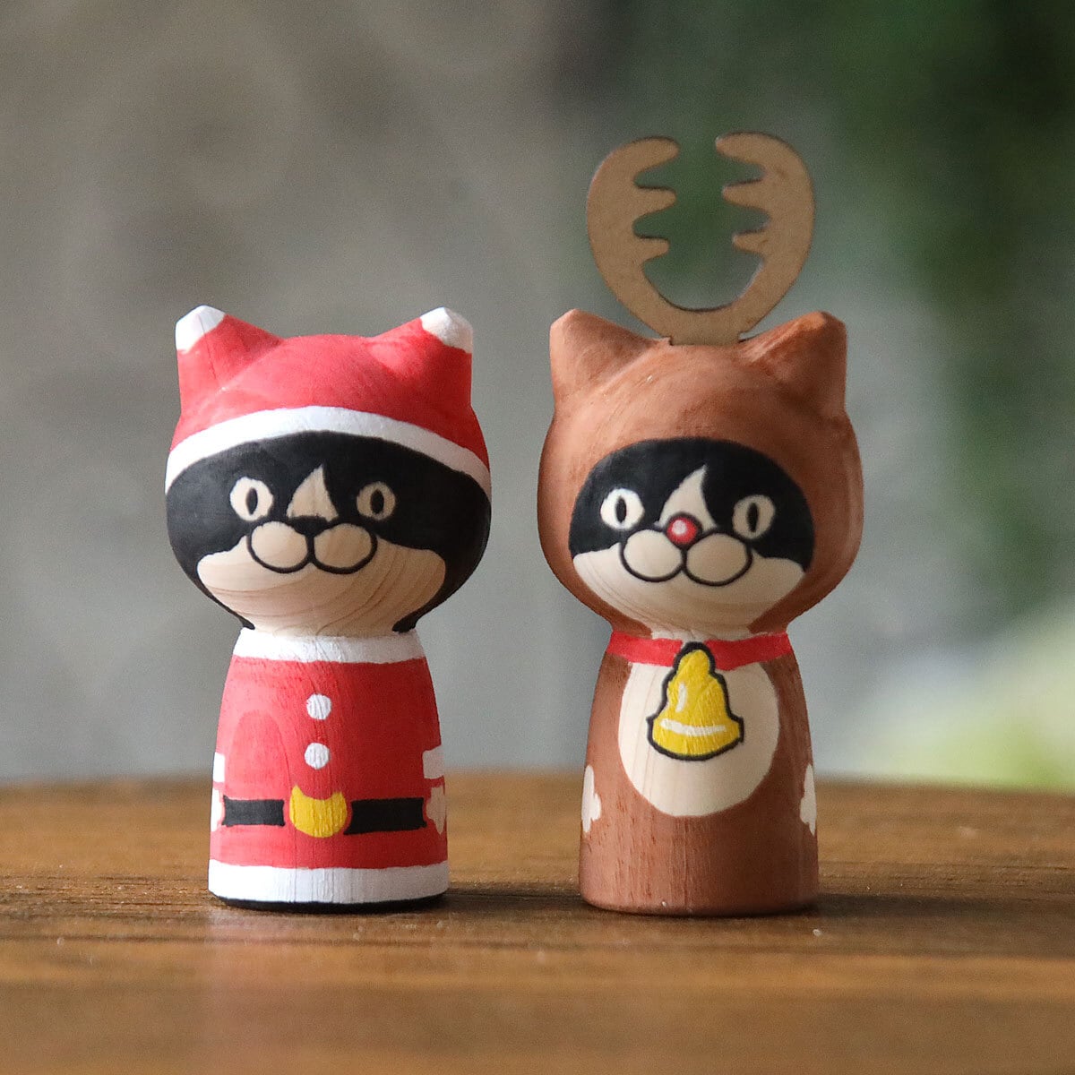 ねこけし サンタクロース・トナカイ クリスマス (ひのき 山形・酒田