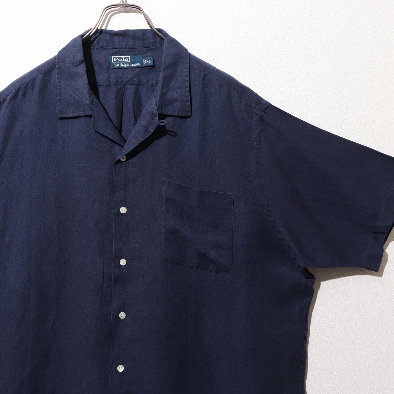 美品 XL ネイビー シルクリネン Caldwell Polo Ralph Lauren ポロラルフローレン 半袖開襟シャツ