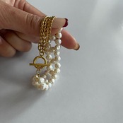 編みパール×4連チェーン　ブレスレット［GKB019］