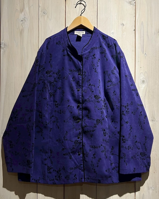 【a.k.a.C.a.k.a vintage】Flower Flocky Print Vintage Mao Collar Shirt