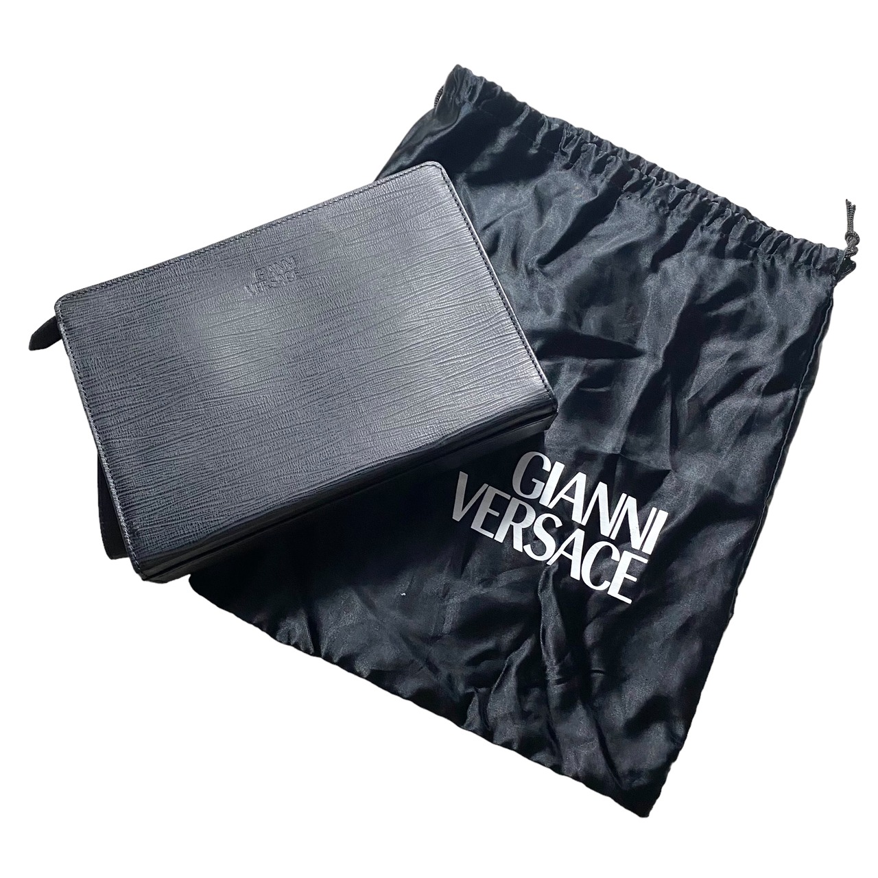 GIANNI VERSACE black leather clutch bag