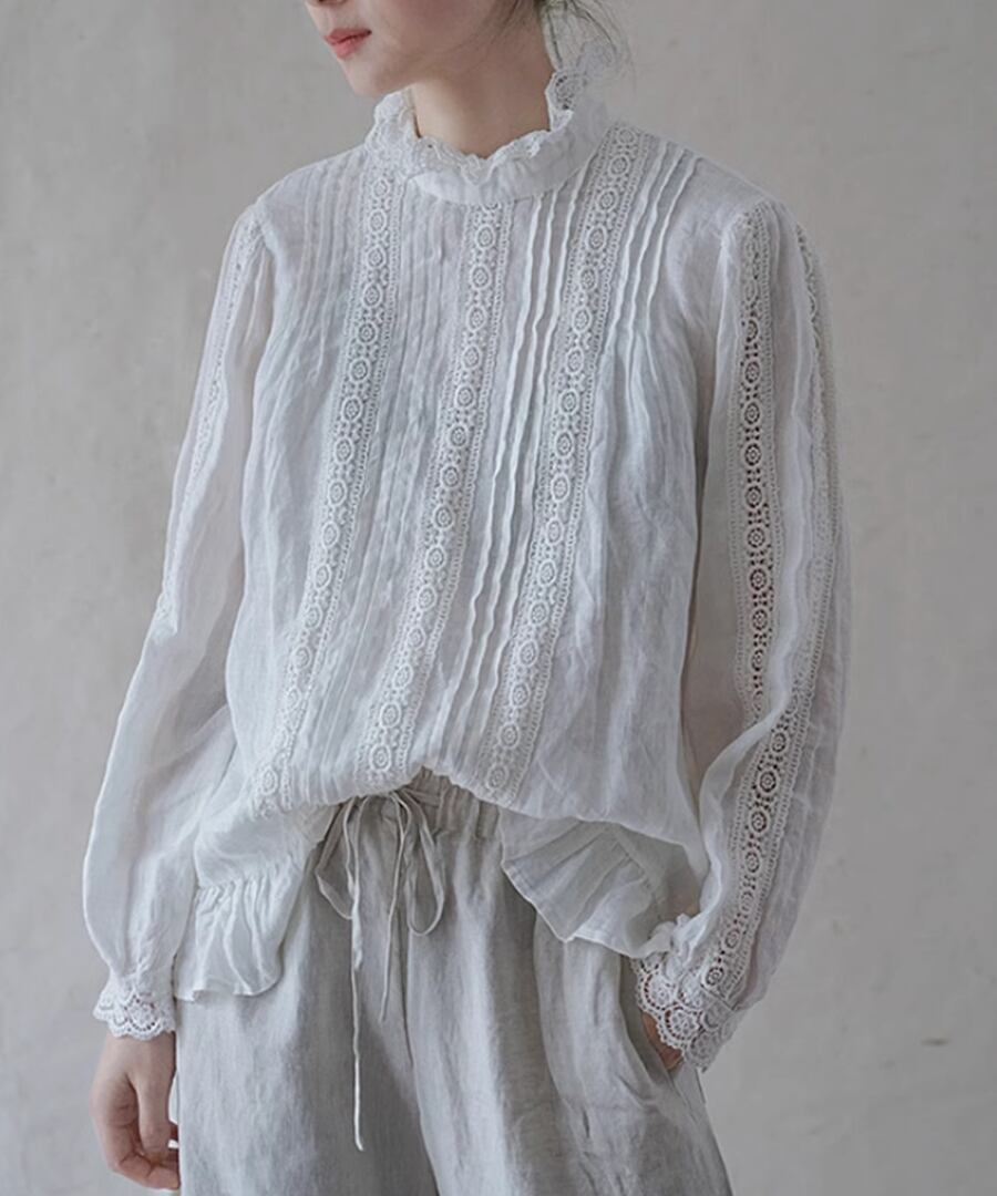 リネン◆フリルブラウス【t-10489】