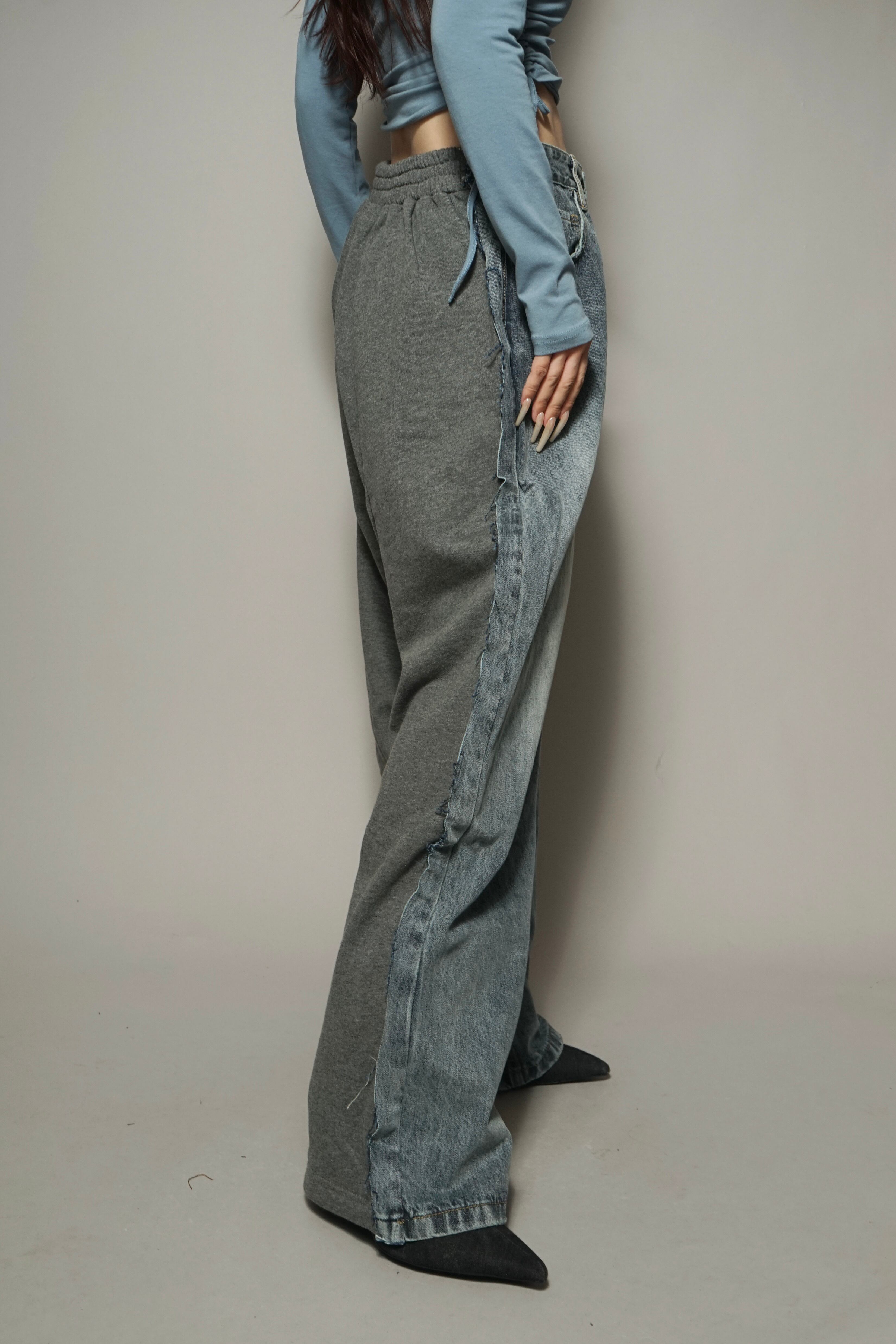 SWITCHING SWEAT DENIM PANTS (BLUE) 2408-45-09 | HELK 