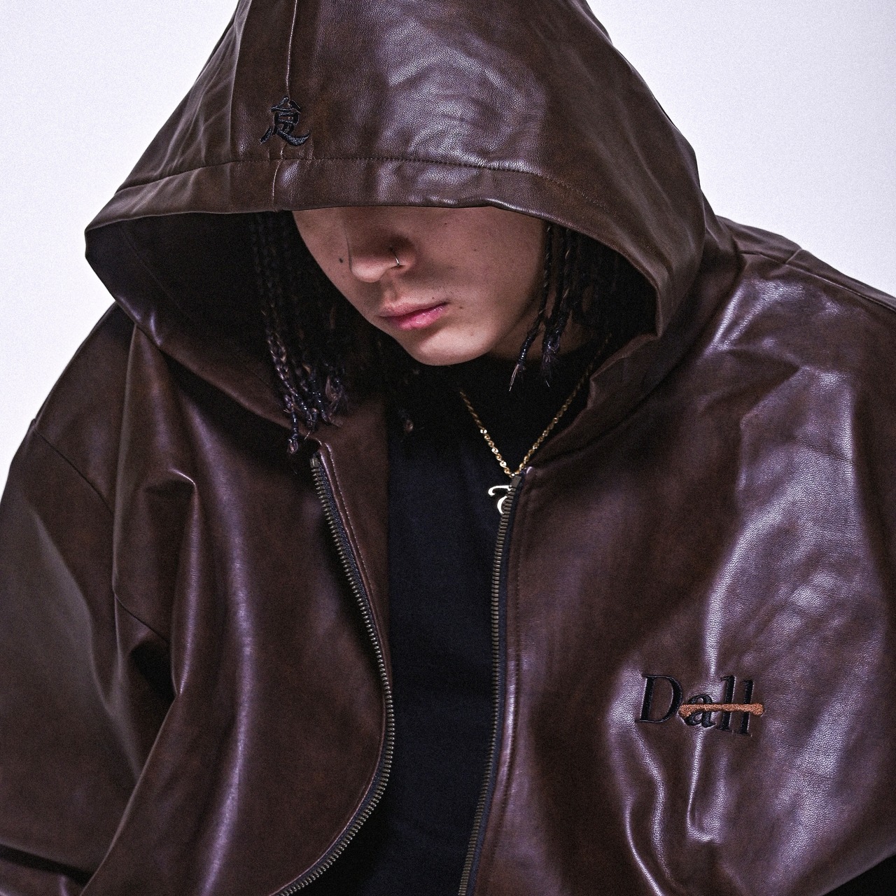 CLASSIC LOGO VINTAGE HOODED LEATHER JACKET