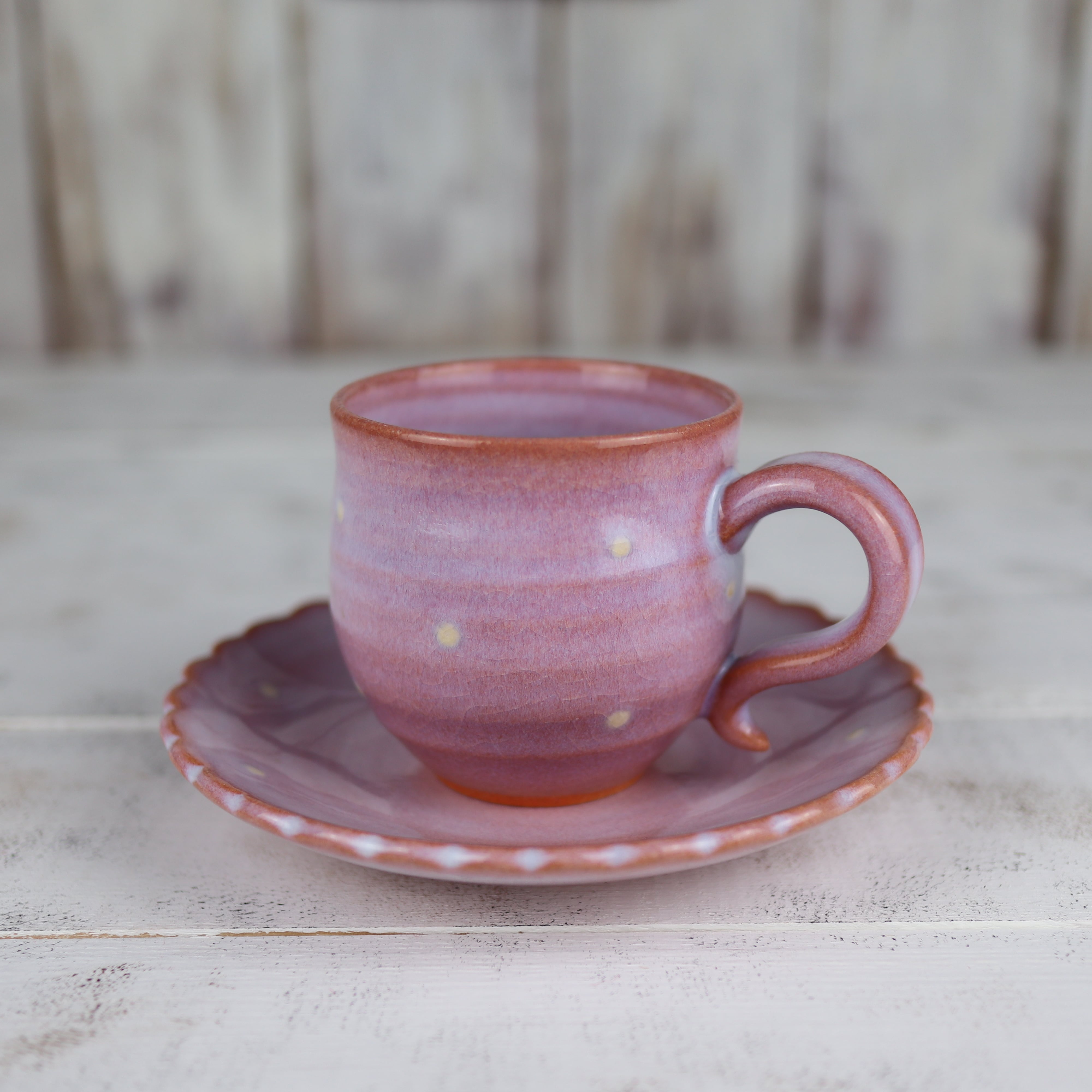 コーヒーカップ＆ソーサー ピンク ドット | 萩焼 風来房