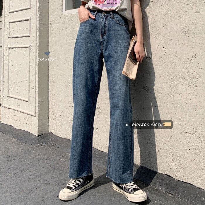 スタンダードハイウェストウェストジーンズ スプリングブルーパンツ レディースルーズ レトロ 春物 モンロー67628092657