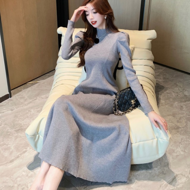 【送料無料】 ロングワンピ 2色 ミモレ 長袖 パフスリーブ ハイネック タートルネック Aライン フレア プルオーバー 可愛い 大人可愛い きれいめ シンプル カジュアル シック コンサバ 華やか 大人 上品 おしゃれ お洒落 主役級 こなれ感 高見え 無地 春 レディース 女性用 ママ 20代 30代 40代 デート お出かけ 女子会 お呼ばれ 休日 お茶会 授業参観 着回し 普段使い ファッション コーデ スタイル 楽ちん 体型カバー 垢抜け ママ服