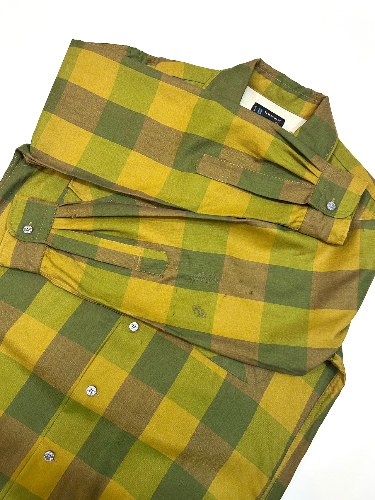 60s TOWN CRAFT "BLOCK CHECK" L/S OPEN COLLAR SHIRT MADE IN JAPAN Size M