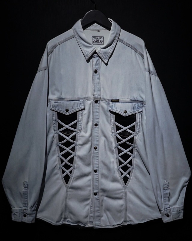 【WEAPON VINTAGE】Faux Leather Swiching Loose Denim Shirt Jacket