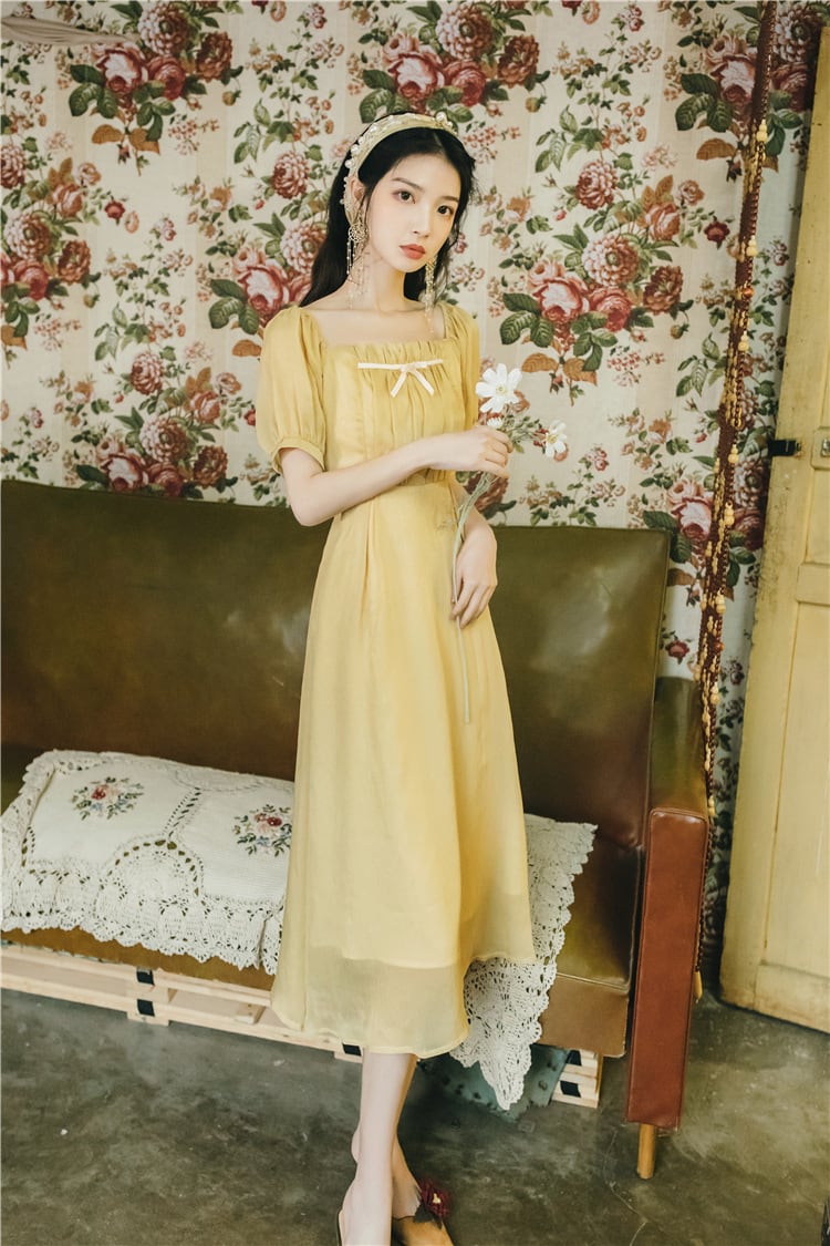 スタンダードイエロー 黄色ドレス ワンピース半袖 半そでスリーブ 袖