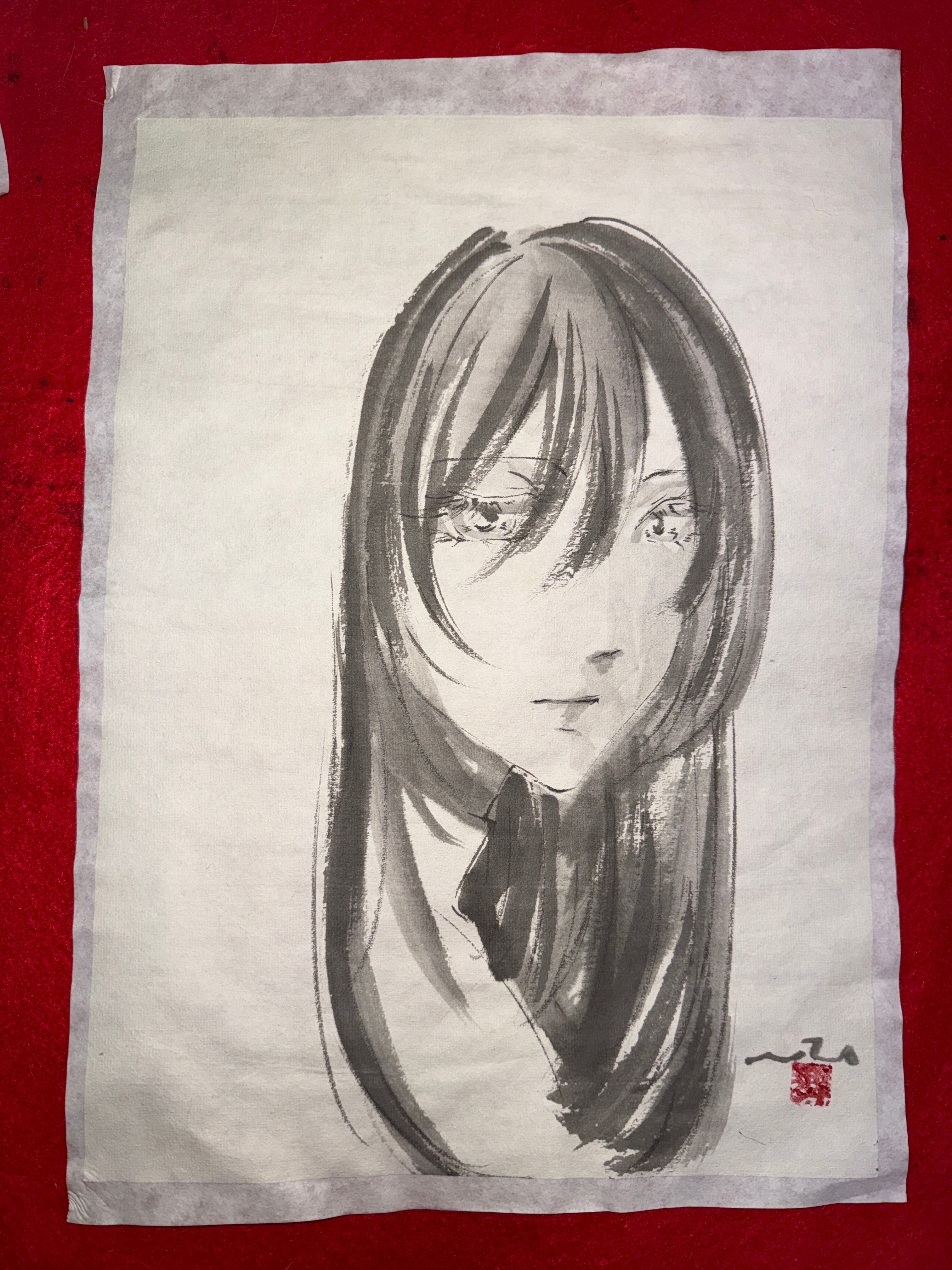 美人画 肉筆画 墨絵 水墨画 原画 現品限り #手 #花 | Pay ID