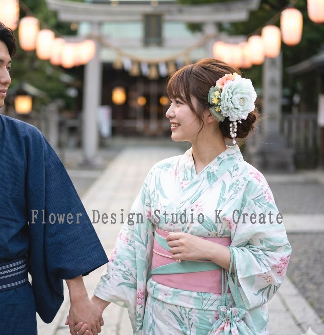 和装・浴衣髪飾りに♡淡い若草色のピオニーとパールタッセルの浴衣ヘアクリップ 浴衣 大人可愛い 和装 ヘアアクセサリー お洒落 成人式 着物 花 夏 ミント 入学式