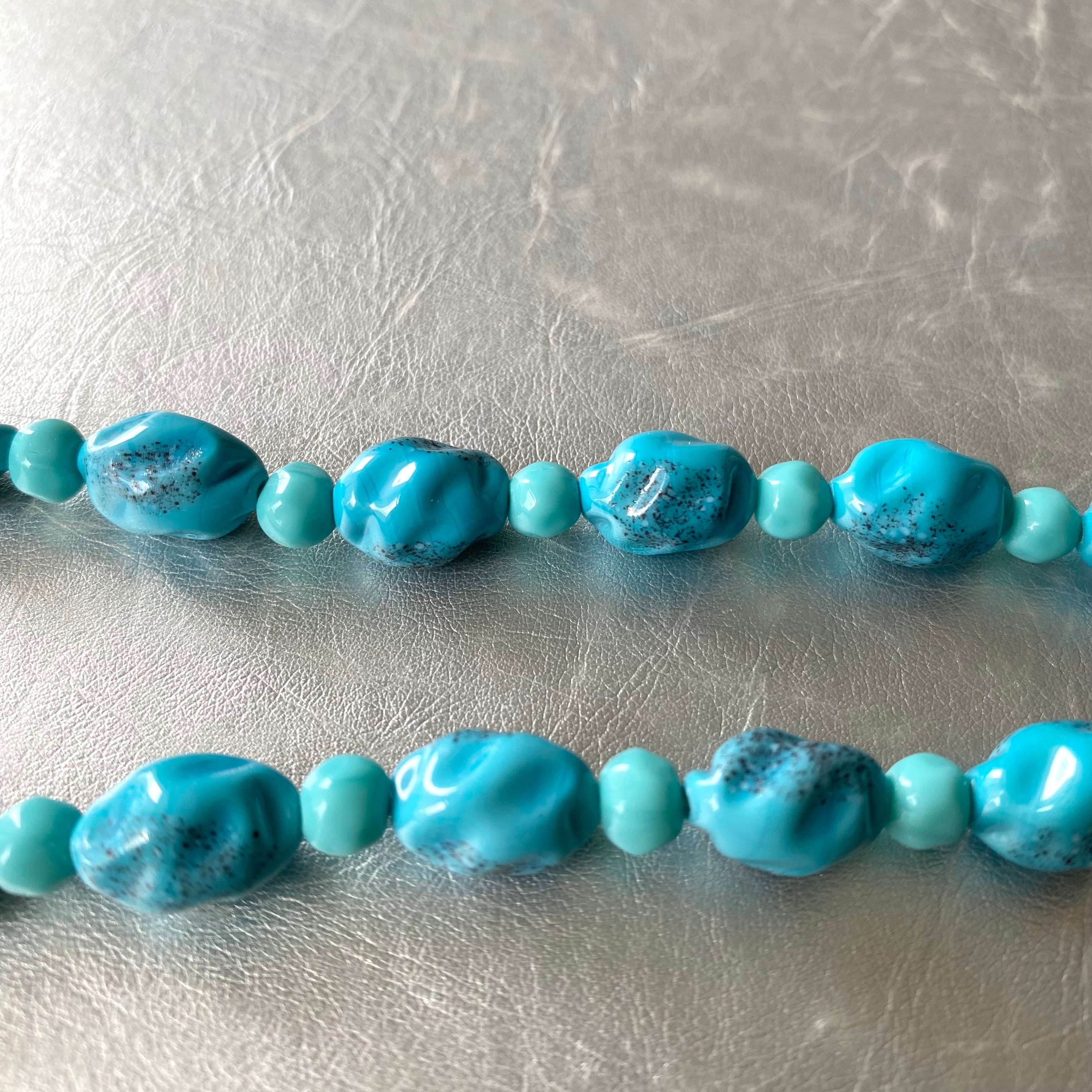 Vintage 80s retro turquoise blue glass beads necklace レトロ