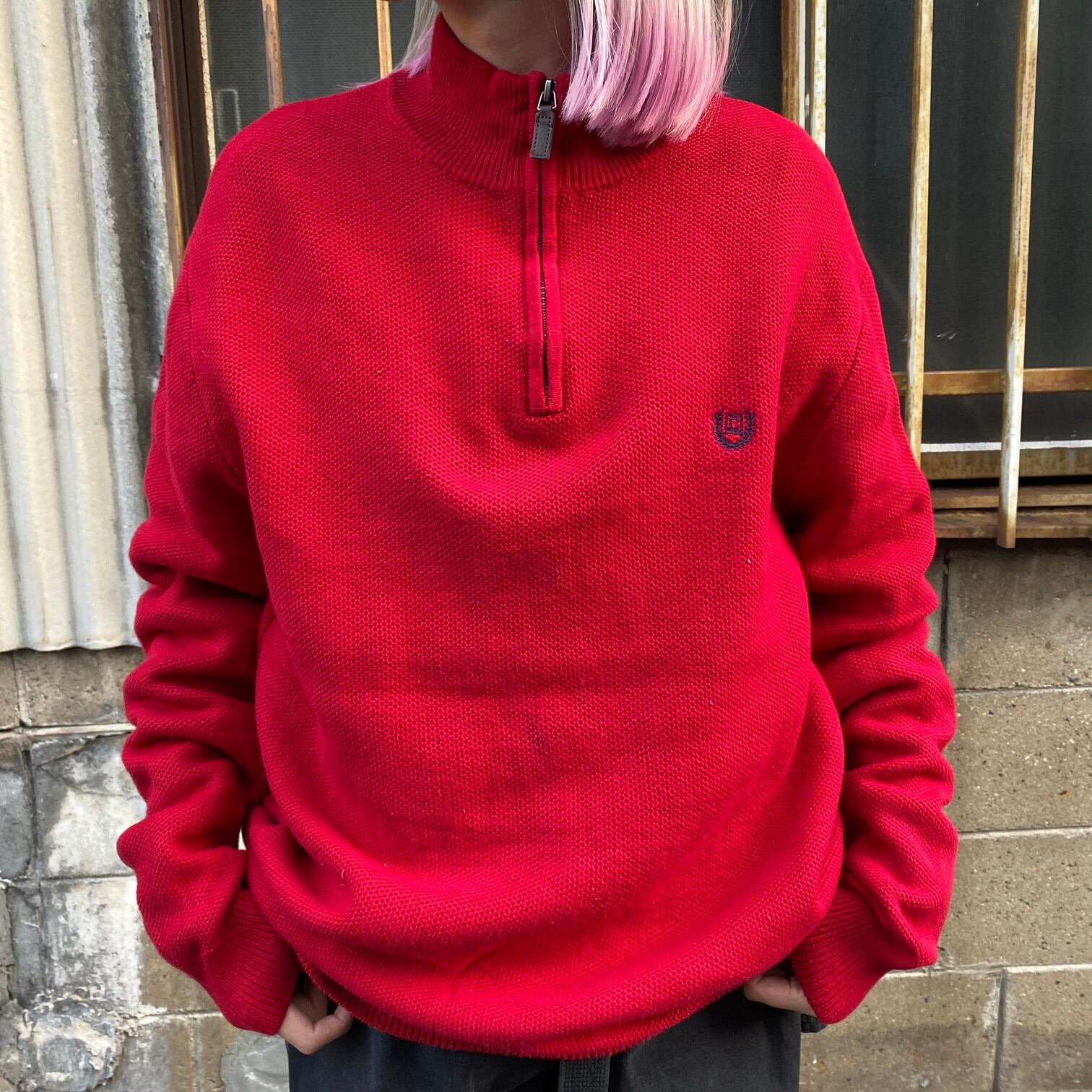 CHAPS チャップス ハーフジップ コットンニットセーター メンズL 古着 