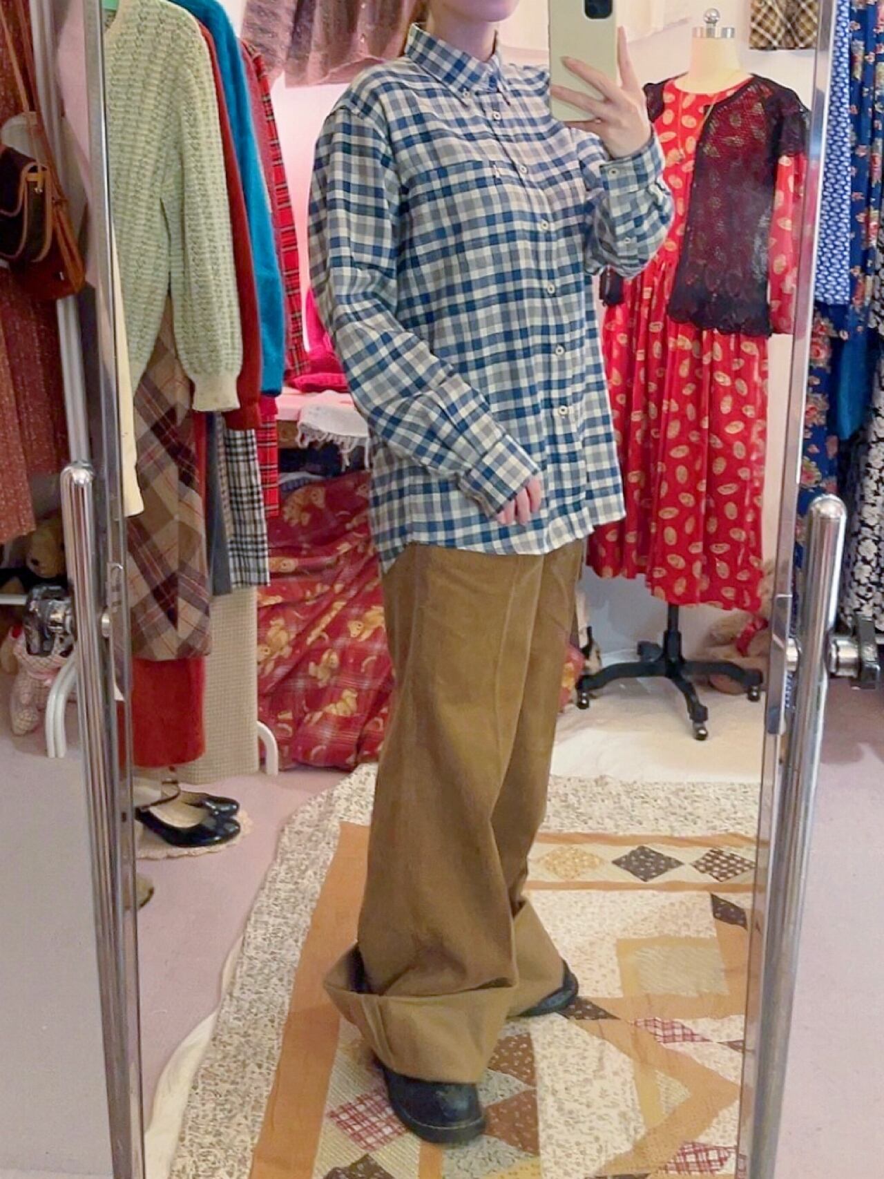 blue green check flannel shirt