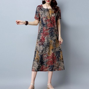 ☆送料無料★11号(L)☆絵画風ボタニカル柄ジャージ素材大人のワンピース（OPN3138)