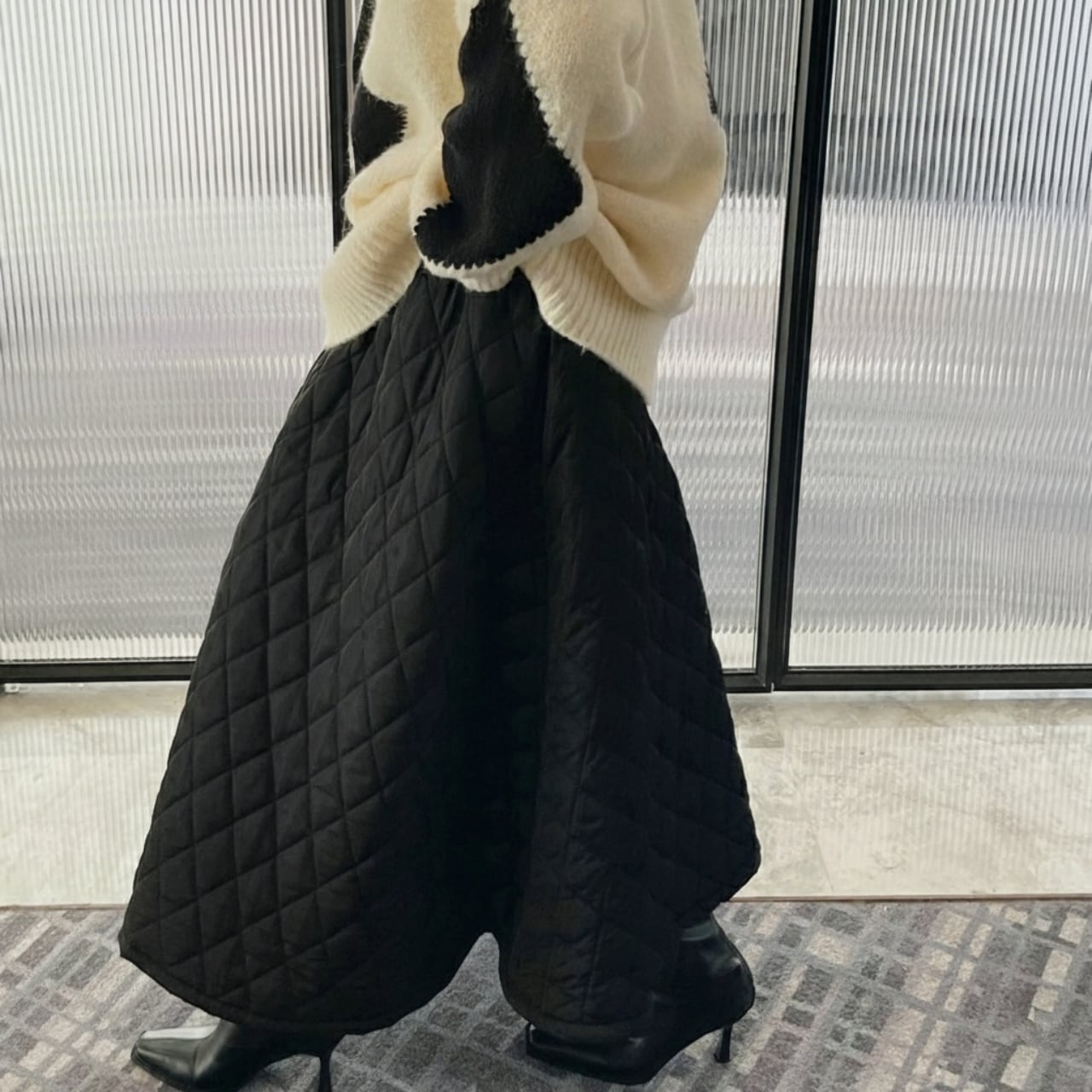 Quilted Midi-Length A-Line Skirt 00969