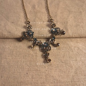 ハンドメイド アンティーク ブルー きらめき レトロ ネックレス