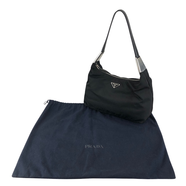 PRADA プラダ ショルダーバッグ ブラック トライアングルロゴ ナイロン ホーボーバッグ セミショルダー vintage ヴィンテージ オールド 7c33nu