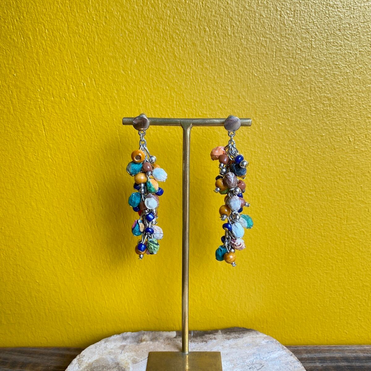 【MALAGUETA マラゲッタ】ファブリックパール フリンジ ロング ピアス