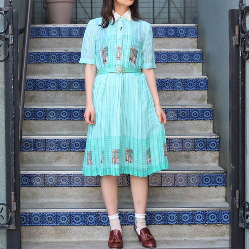 RETRO VINTAGE LACE COLLAR BELTED DESIGN ONE PIECE/レトロ古着レース襟ベルテッドデザインワンピース