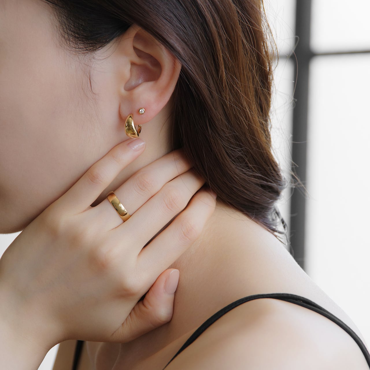 K18イエローゴールド フープピアス（バネキャッチタイプ