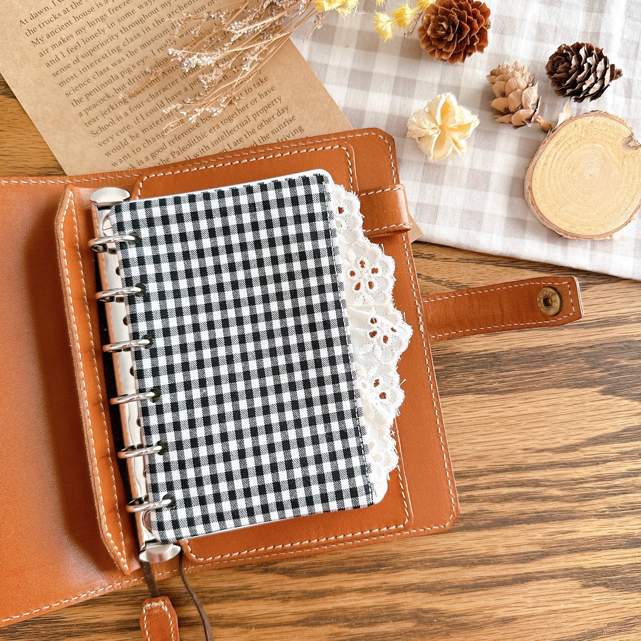 ミニ6サイズ用/ギンガムチェックのふんわりレースポケット/ブラック